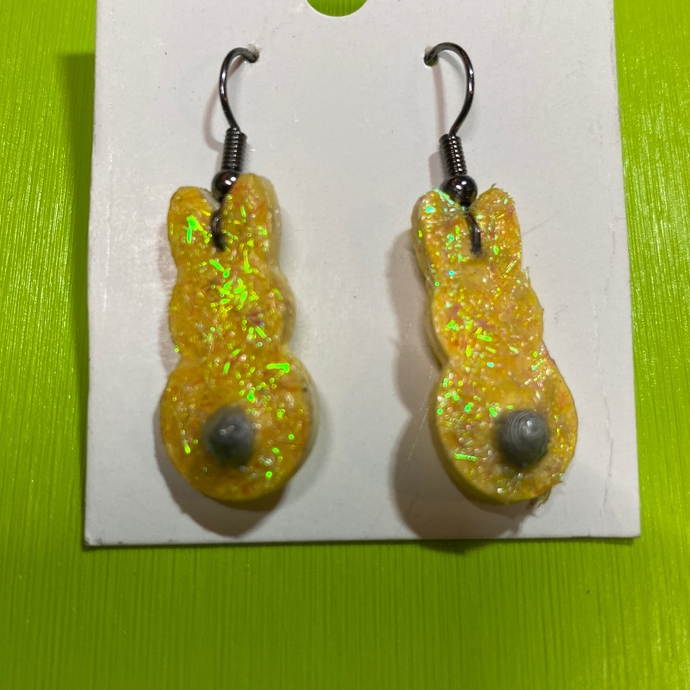 Yellow glitter Easter Bunny earrings
